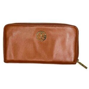 Tory Burch brown leather wallet wristlet with strap small bag purse card holder